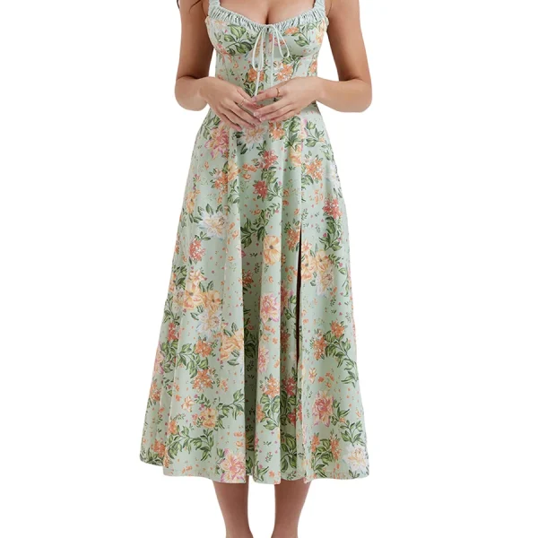Casual Midi Dress Floral Print Low-Cut Sleeveless Sling