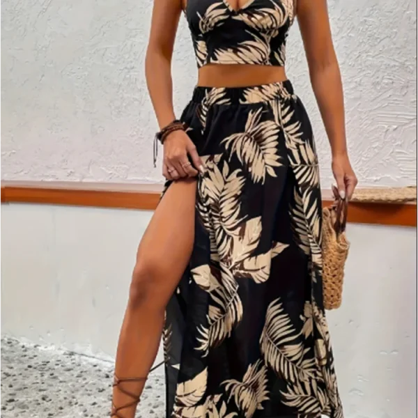 Elegant Deep V-neck Summer Two-Piece Set